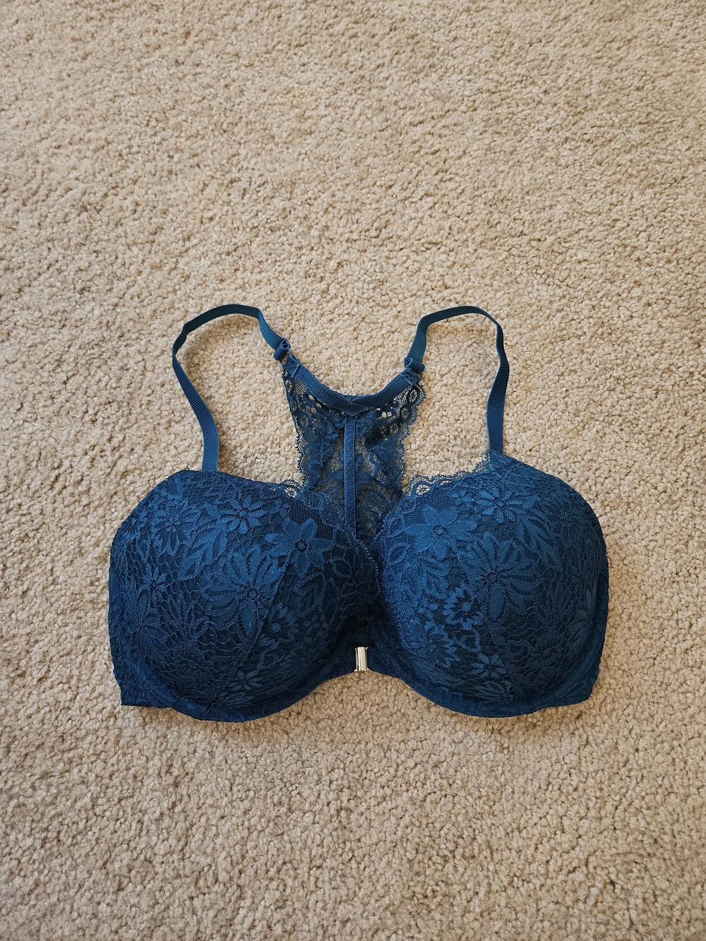 Auden Lace Racerback Push-Up Bra in Teal Blue Women's Size 34DD Front Close